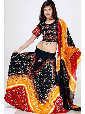 Tri-Color Batik Shaded Lehenga Choli from Jaipur