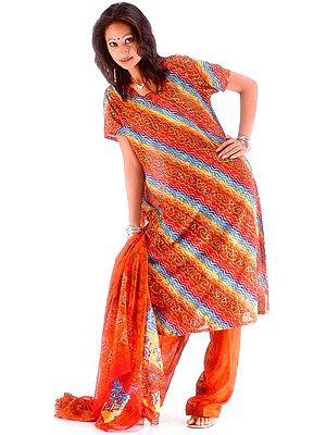 Tri-Color Georgette Printed Suit