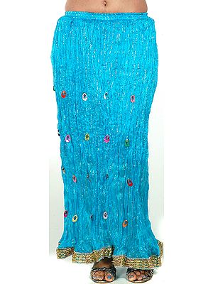 Turquoise Crushed Skirt with Bells and Gota Border