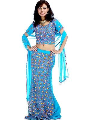Turquoise Lehenga Choli with Persian Embroidery and Sequins