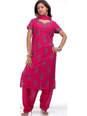 Violet Cotton Suit with Floral Print