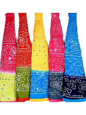 Lot of Five Bandhani Ghagra Skirts with Sequins