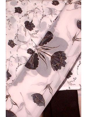 White and Black Salwar Suit with Floral Motifs