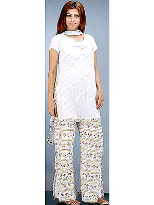 White Printed Suit with Parallel Salwar