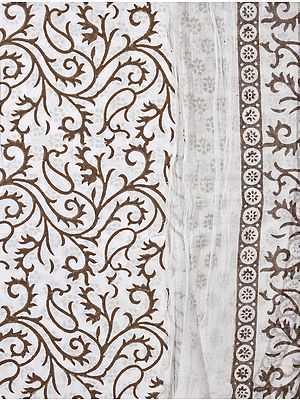 White Salwar Kameez Fabric with Printed Paisleys