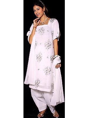 White Salwar Kameez Suit with Aari Embroidery