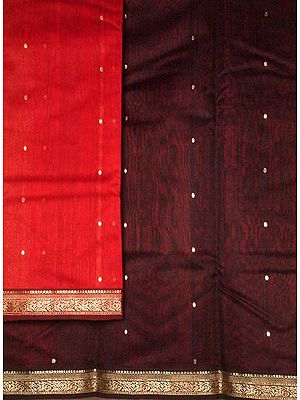 Wine and Red Chanderi Suit with Golden Bootis