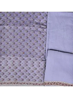 Wisteria-Blue Salwar Kameez Banarasi Handloom Fabric with Woven Flowers and Patch Border