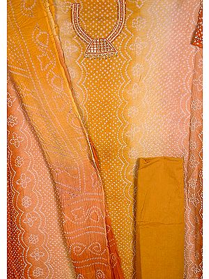 Yellow and Brown Shaded Bandhini Suit