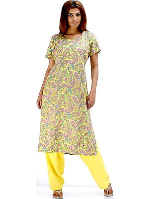 Yellow Paisley Printed Two-Piece Suit