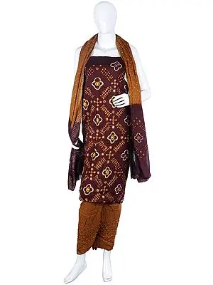 Salwar Kameez Bandhani Tie-Dye Dress Material from Gujarat with Embroidery and Mirrors