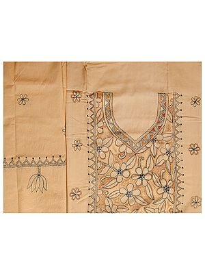 Banana-Crepe Salwar Kameez Fabric from Kolkata with Kantha Hand-Embroidery