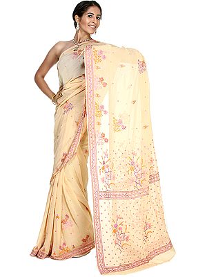 Amberlight Fine Sari with Lukhnavi Chikan Embroidered Flowers by Hand