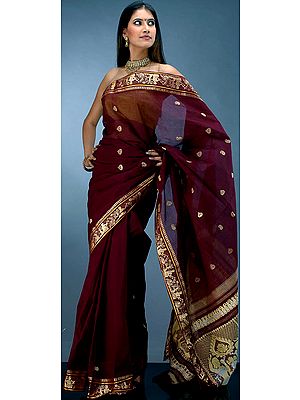 Bistre Colored Sari from Bengal with Baluchari Border