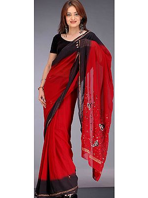 Black and Maroon Sari with Sequins