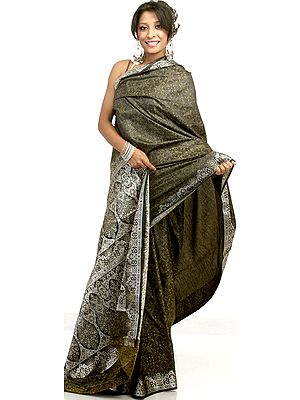 Black Banarasi Jamawar Sari with Silver Tanchoi Weave