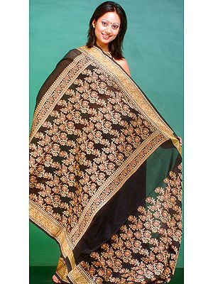 Black Brocaded Floral Sari