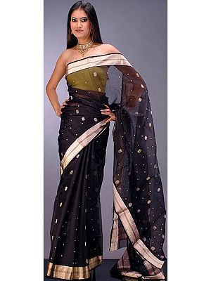 Black Chanderi Sari with All-Over Bootis