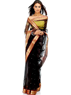 Black Chanderi Sari with All-Over Bootis