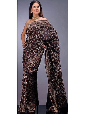 Black Handwoven Banarasi Sari with Floral Weave