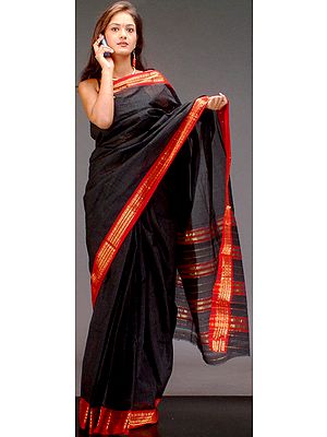 Black Narayanpet Sari with Fine Checks