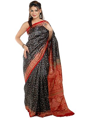 Black Printed Designer Sari from Kolkata