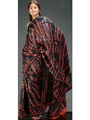 Black Printed Silk Sari