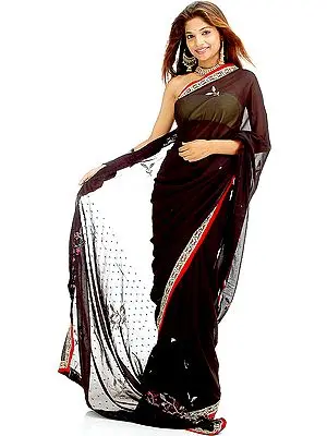 Black Sari with Sequins and Threadwork