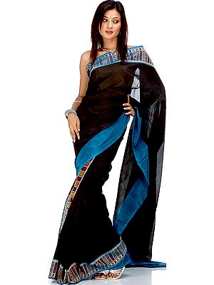 Black Valkalam Sari with Modern Weave on Border and Pallu