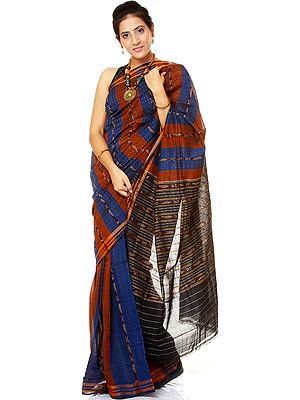 Blue and Brown Ikat Sari from Orissa