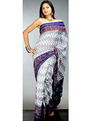 Blue and White Pochampally Sari