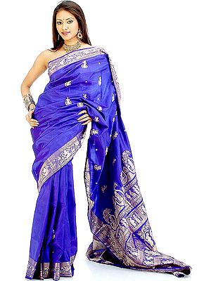 Blue Baluchari Sari from Bengal