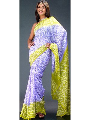 Blue Bandhini Sari with Green Border
