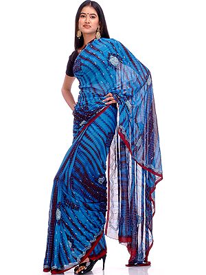 Blue Batik Shaded Sari with Sequins