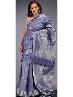 Blue-Gray Banarasi Sari with All-Over Bootis