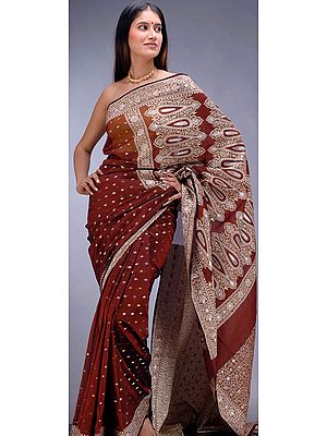Brown Banarasi Sari with All-Over Bootis