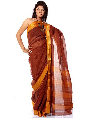 Brown Narayanpet Sari with Checks