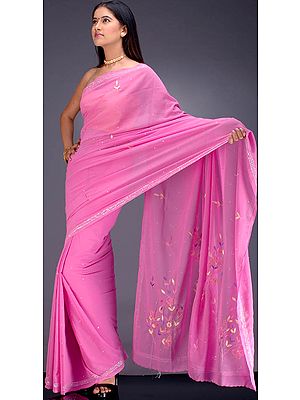 Bubble Pink Sari with Sequins and Thread Work