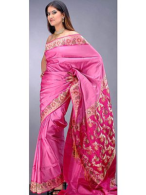 Bubble Pink Valkalam Sari from Banaras