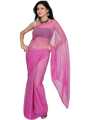 Carmine-Rose Printed Leheria Sari from Rajasthan