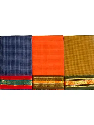 Lot of Three Narayanpet Saris from Andhra Pradesh