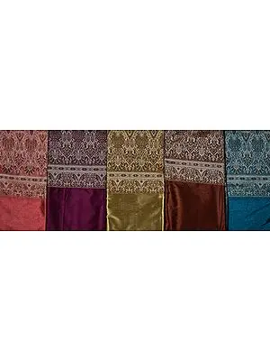 Lot of Five Plain Banarasi Saris with Weave on Border and Pallu