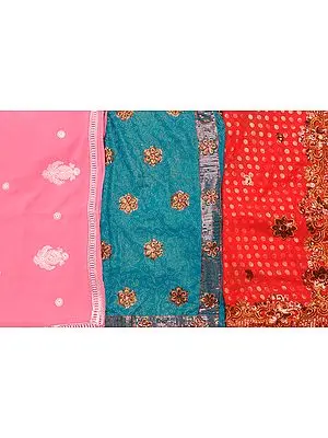 Lot of Three Embroidered Saris with Sequins and BeadWork