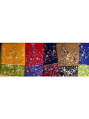 Lot of Five Saris with Sequins and Embroidery