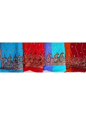 Lot of Four Saris with Sequins and Gota Border