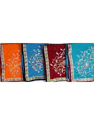 Lot of Four Saris with Beadwork and Gota Border