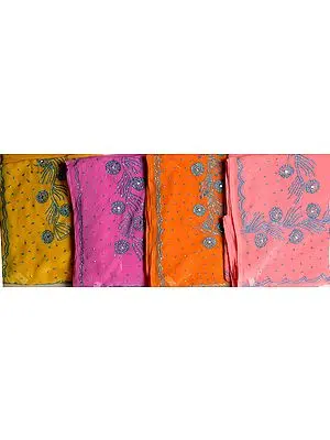 Lot of Four Saris with Beadwork and Sequins