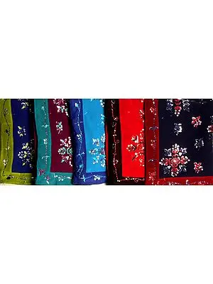 Lot of Five Double-Colored Saris with Sequins and Embroidery