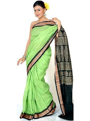 Chartreuse Bomkai Sari from Orissa with Rudraksha Border