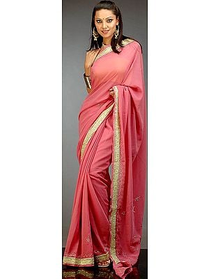 Chestnut Georgette Sari with Sequins and Gota Border